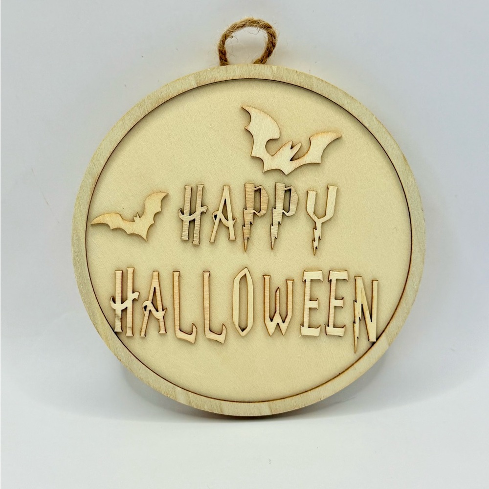 Wooden Unfinished "Happy Halloween" Wall Decor Halloween DIY Ornament Decor 4.9”